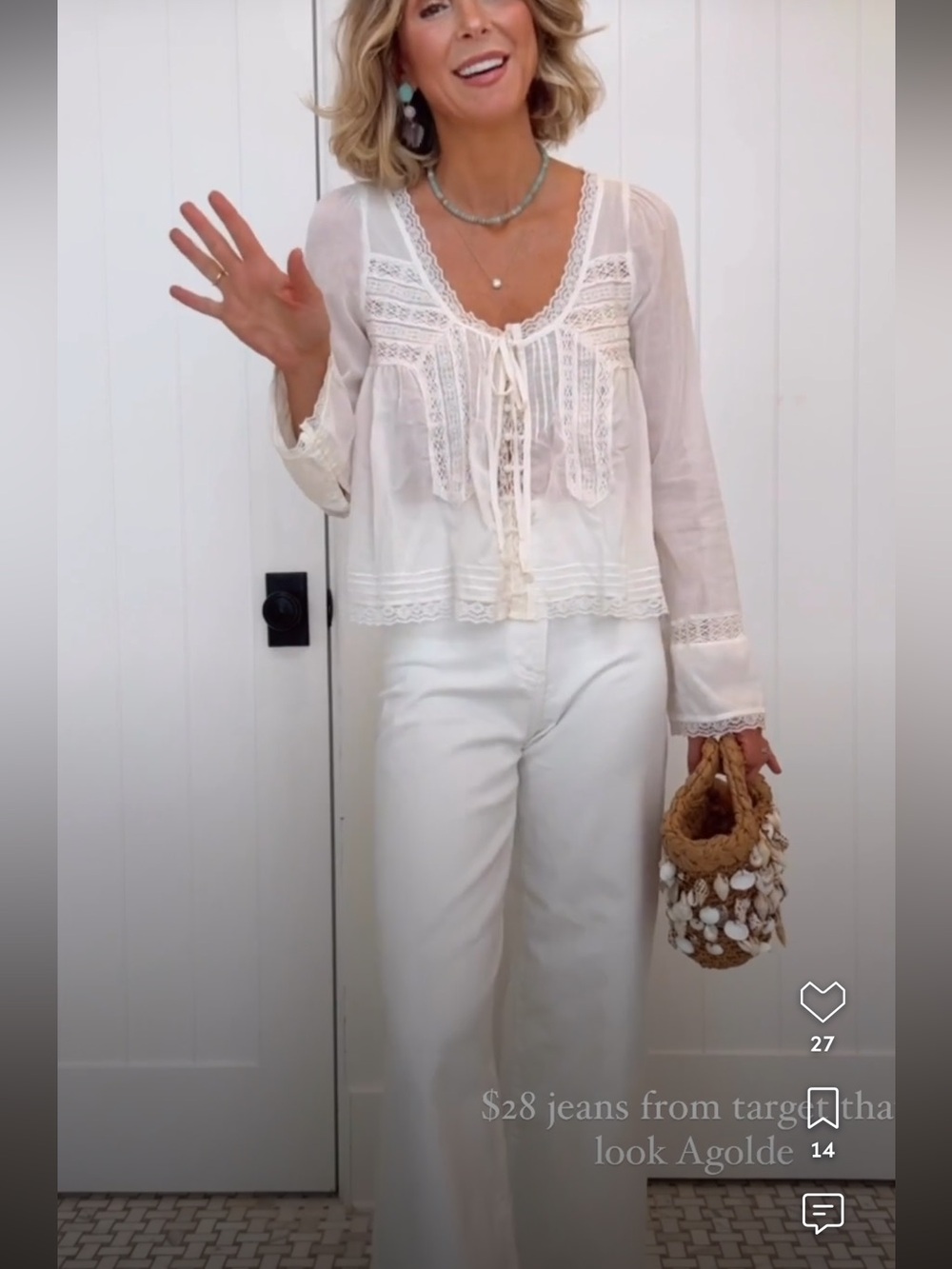 Free People Cream Crochet Lace Peasant Blouse